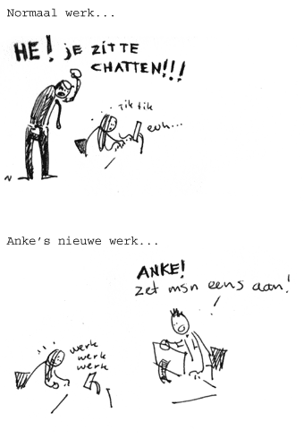 ... Met je collega's op drie meter afstand chatten..